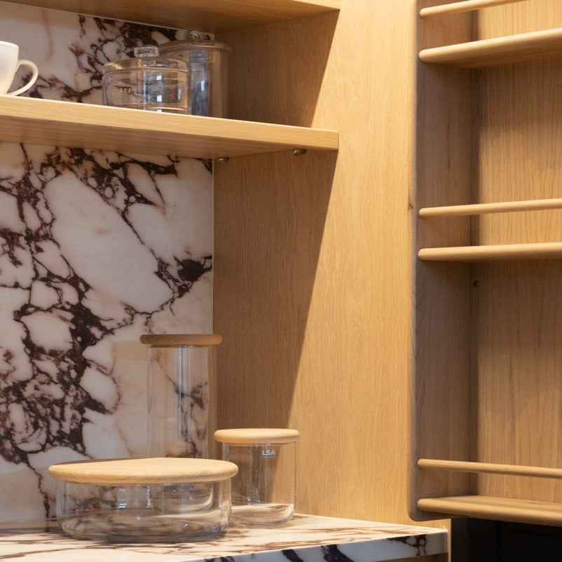 Glass & Oak Storage Container showcasing sustainable design, available at Clarkson Lee Lifestyle.