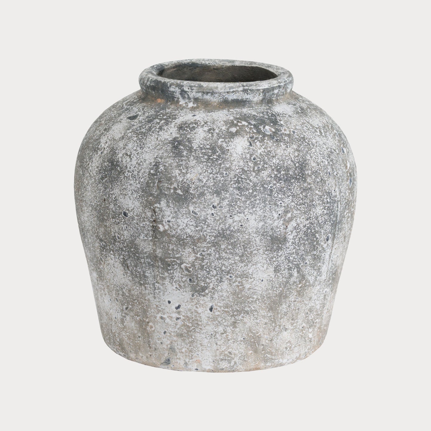 Side view of the Aged Stone Vase highlighting its elegant shape and aged finish.