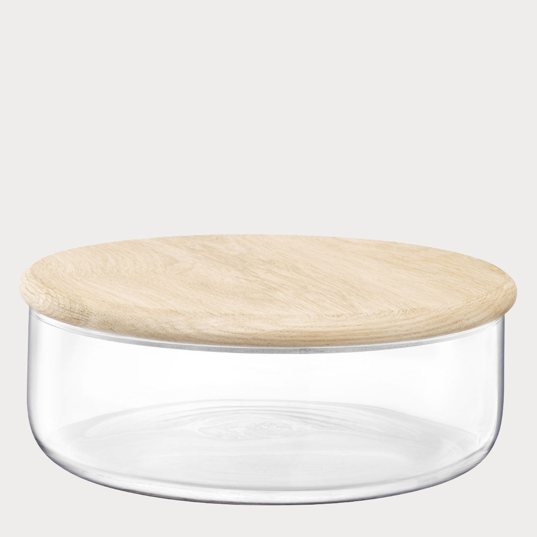 side profile of the glass bowl container showcasing its design