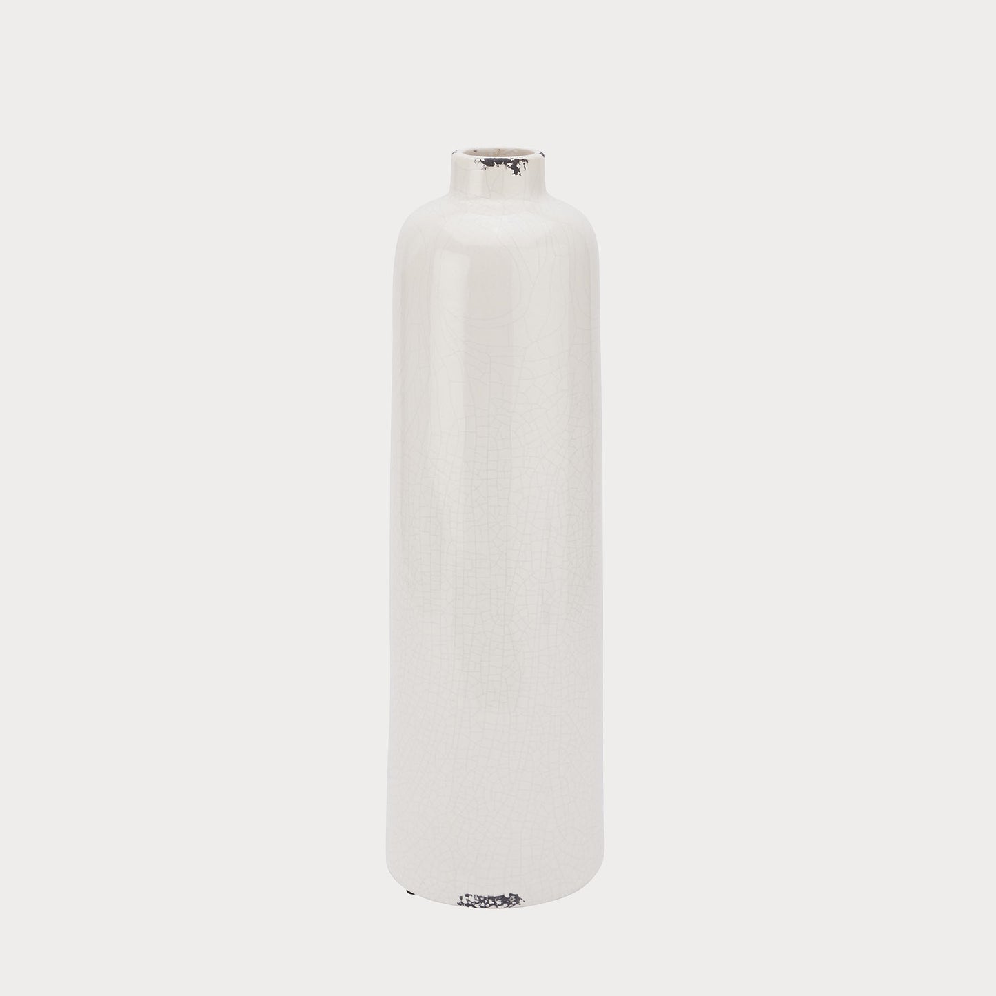 side profile of medium crackled vase showcasing the sleek craftsmanship