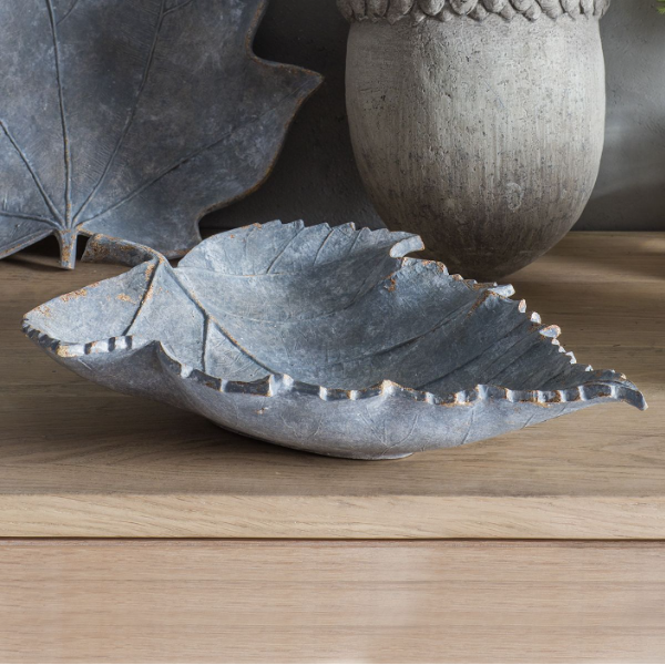 Side profile of Grey Leaf Bowl highlighting its shallow depth and elegant design.