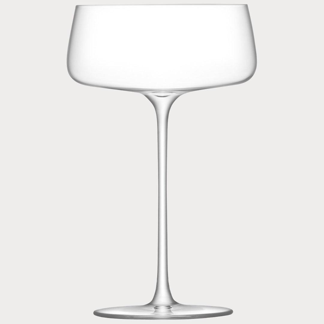 Close-up of a champagne saucer showcasing its vintage-style design.