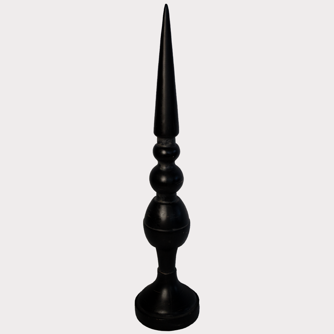 Close-up of Sleek Black Finial Ornament highlighting its intricate design and smooth finish.
