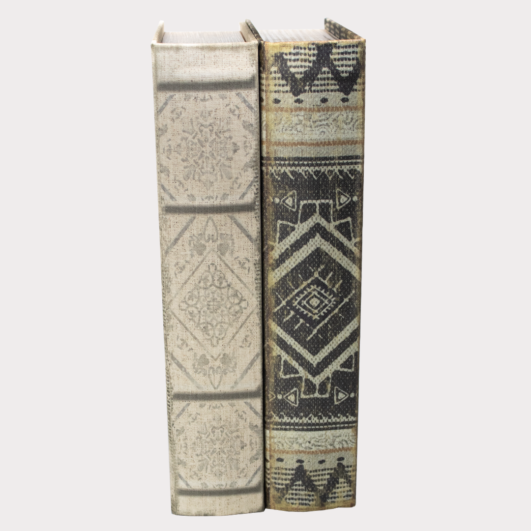 side profile of linen book boxes showcasing the design