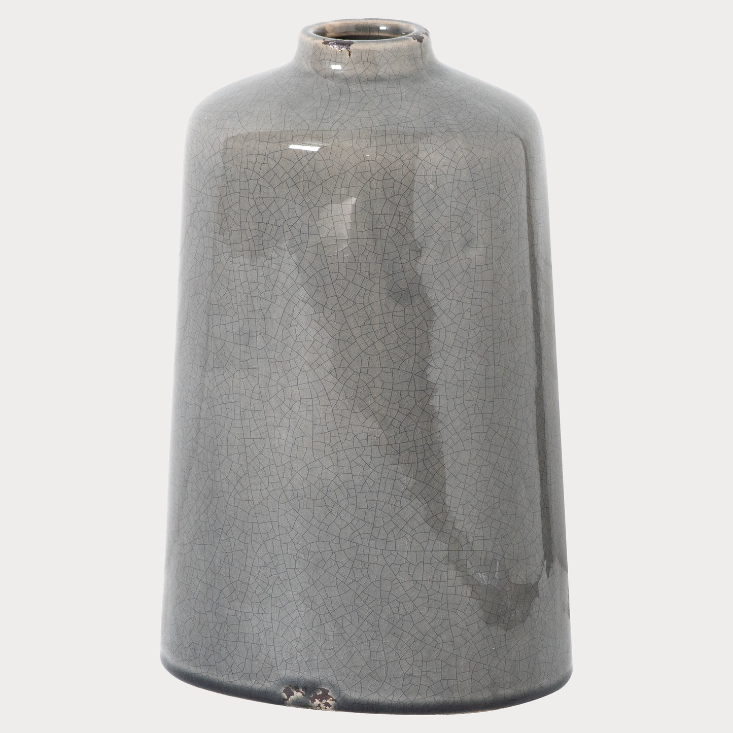 side profile of the Tall Glazed Crackle Vase in Grey displayed showcasing its sleek design