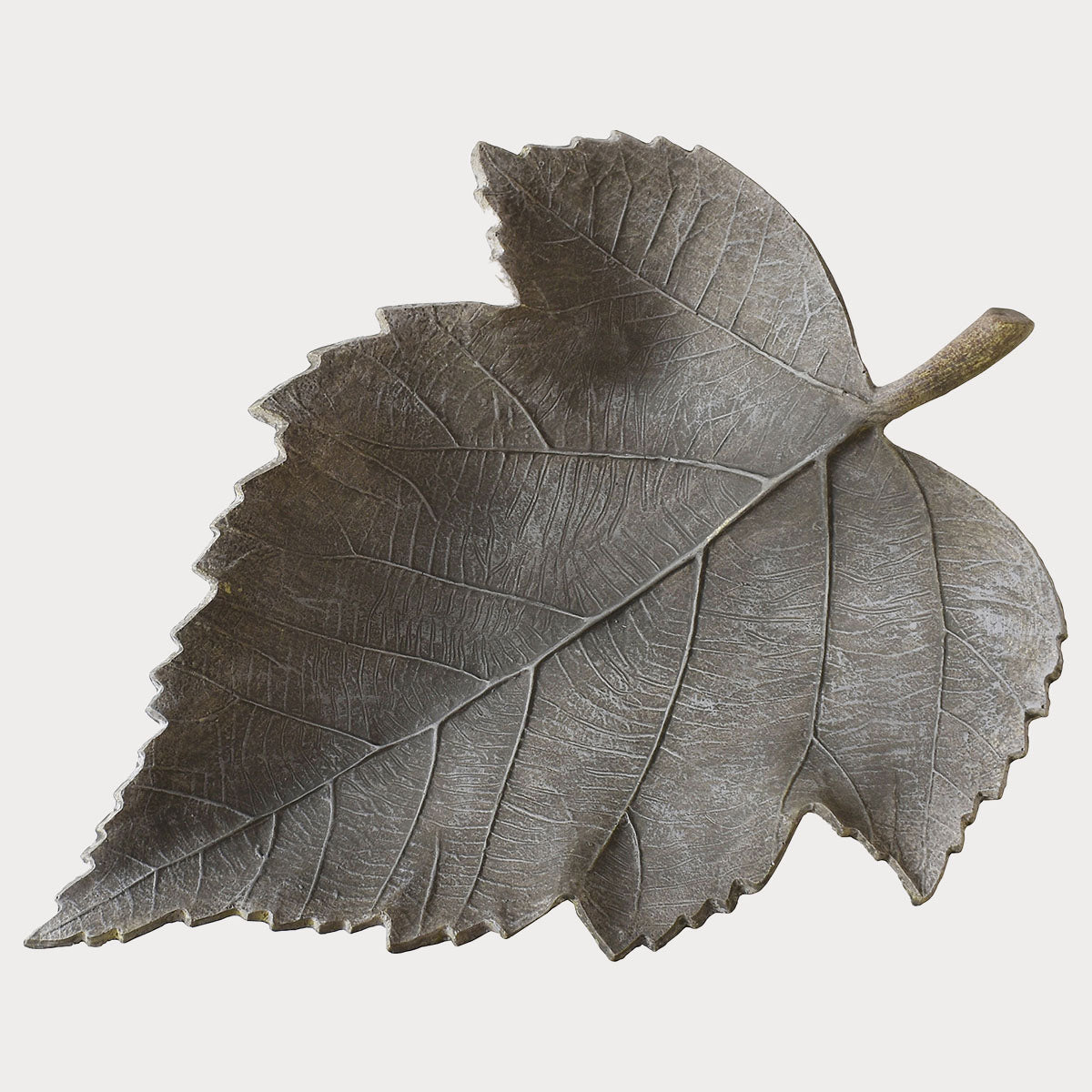 Close-up of Grey Leaf Bowl showcasing its detailed leaf pattern and weathered texture.