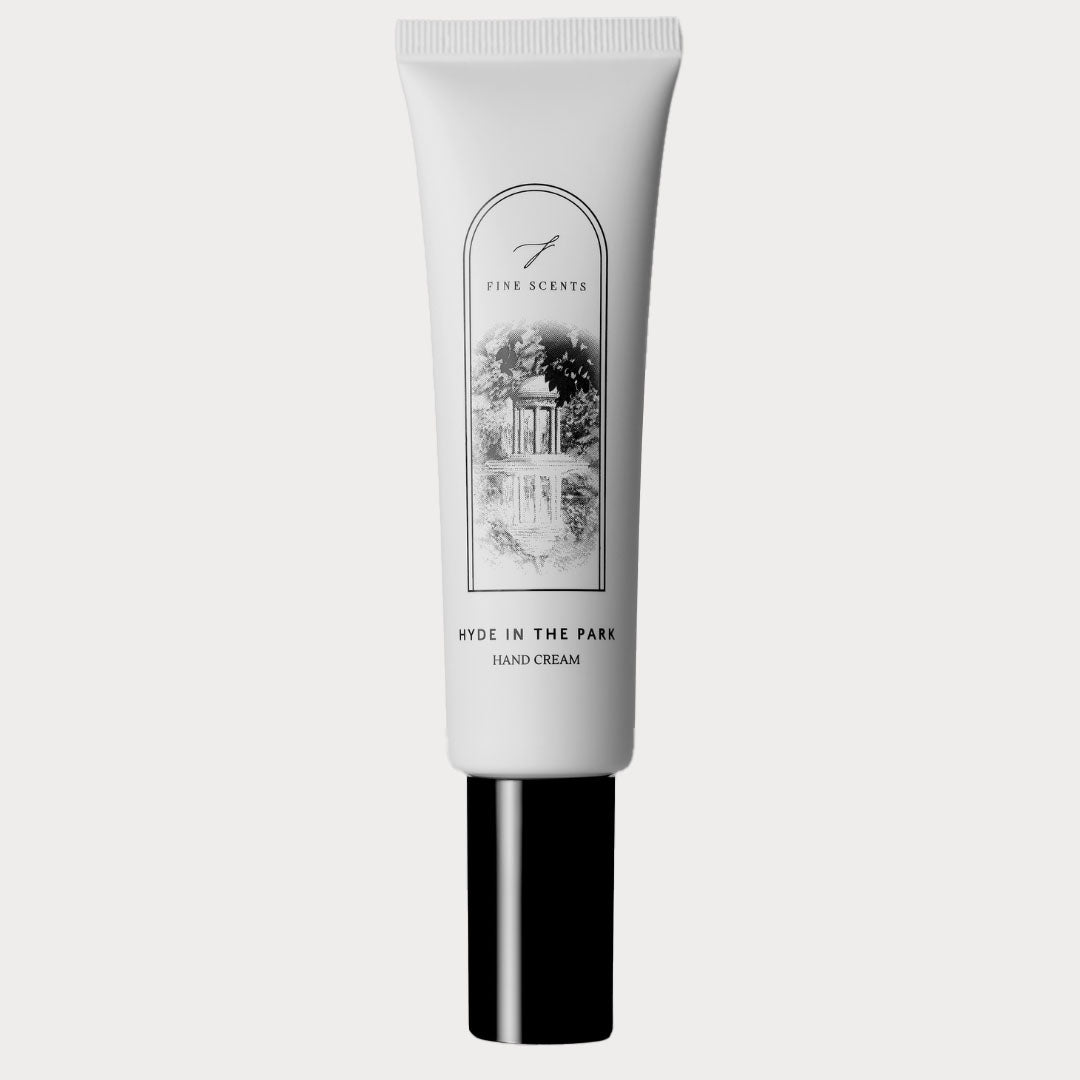 Hyde in the Park Hand Cream tube featuring a blend of blackcurrant, grapefruit, and sandalwood scents.