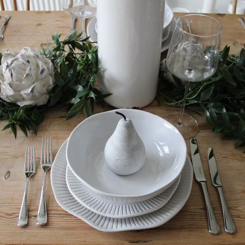 Complete Organic Ridged Crockery Set displayed, ideal for enhancing any dining occasion.