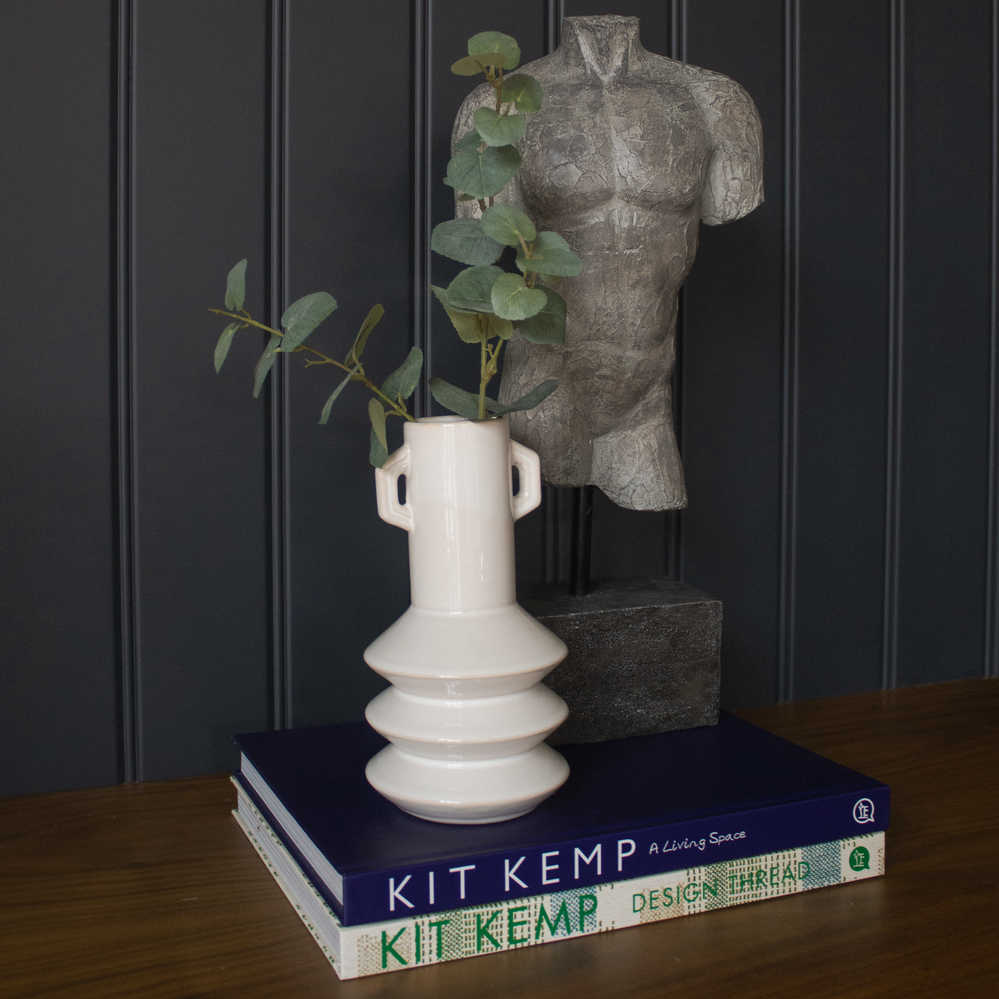 White Abstract Vase with a unique abstract design, available at Clarkson Lee Lifestyle.