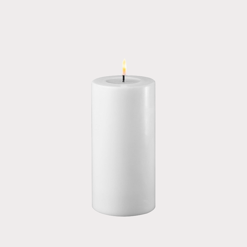 Close-up of the realistic flame effect on the Slim White Indoor LED Candle.