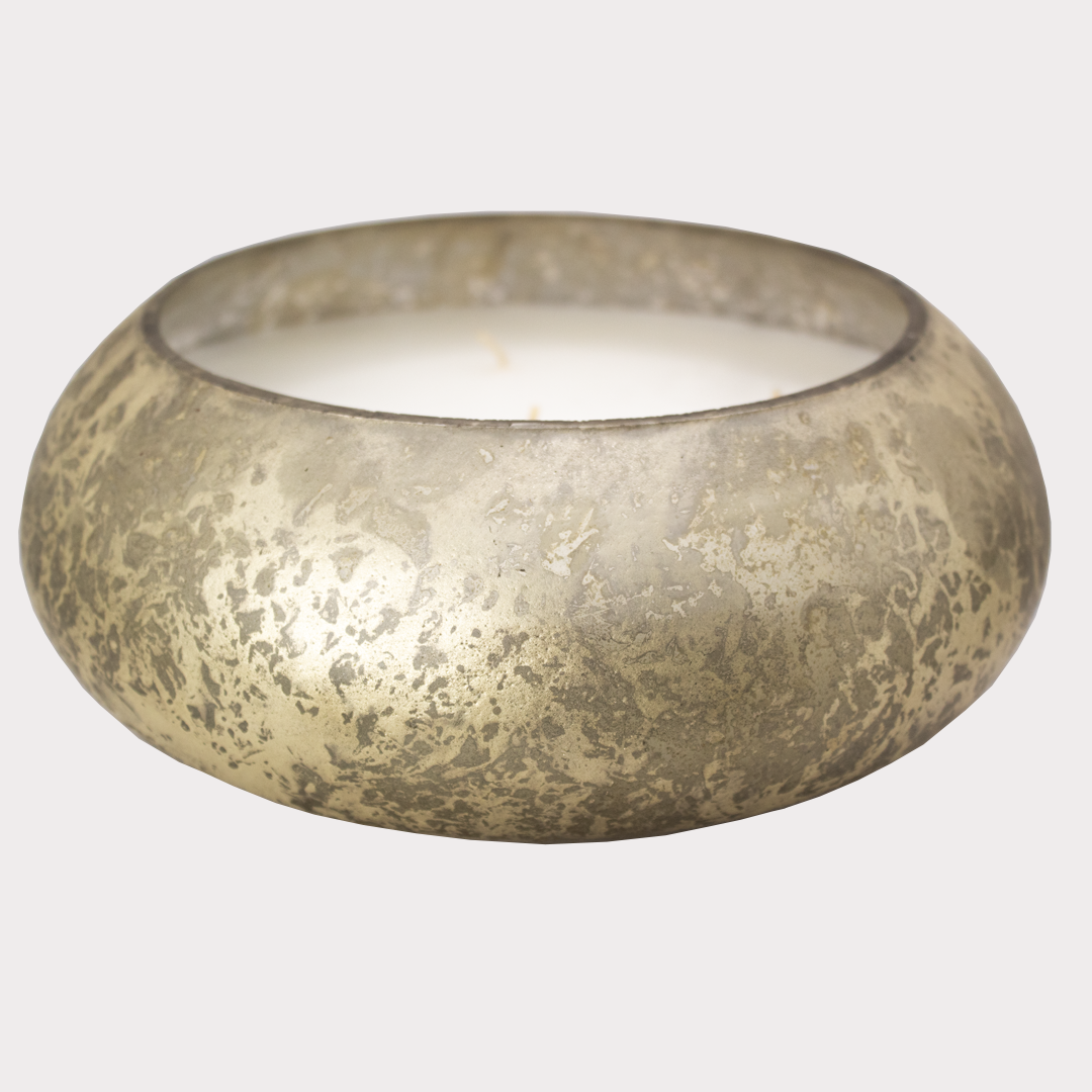 Hand-poured soy wax candle embedded with smoky quartz crystals in a glass jar from Clarkson Lee Lifestyle.