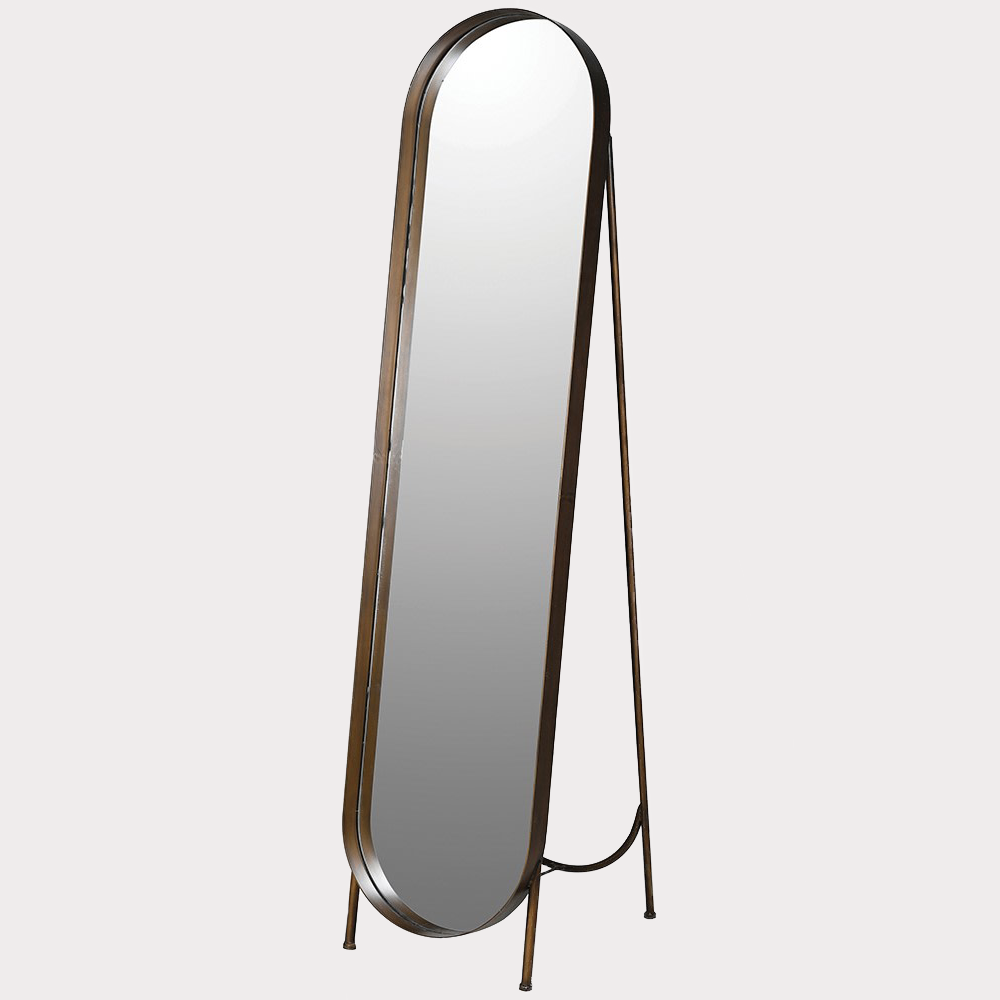 Side view of Cheval Dress Mirror highlighting its sleek frame and full-length reflection.