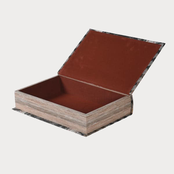Linen Book Box opened to reveal hidden storage compartment.