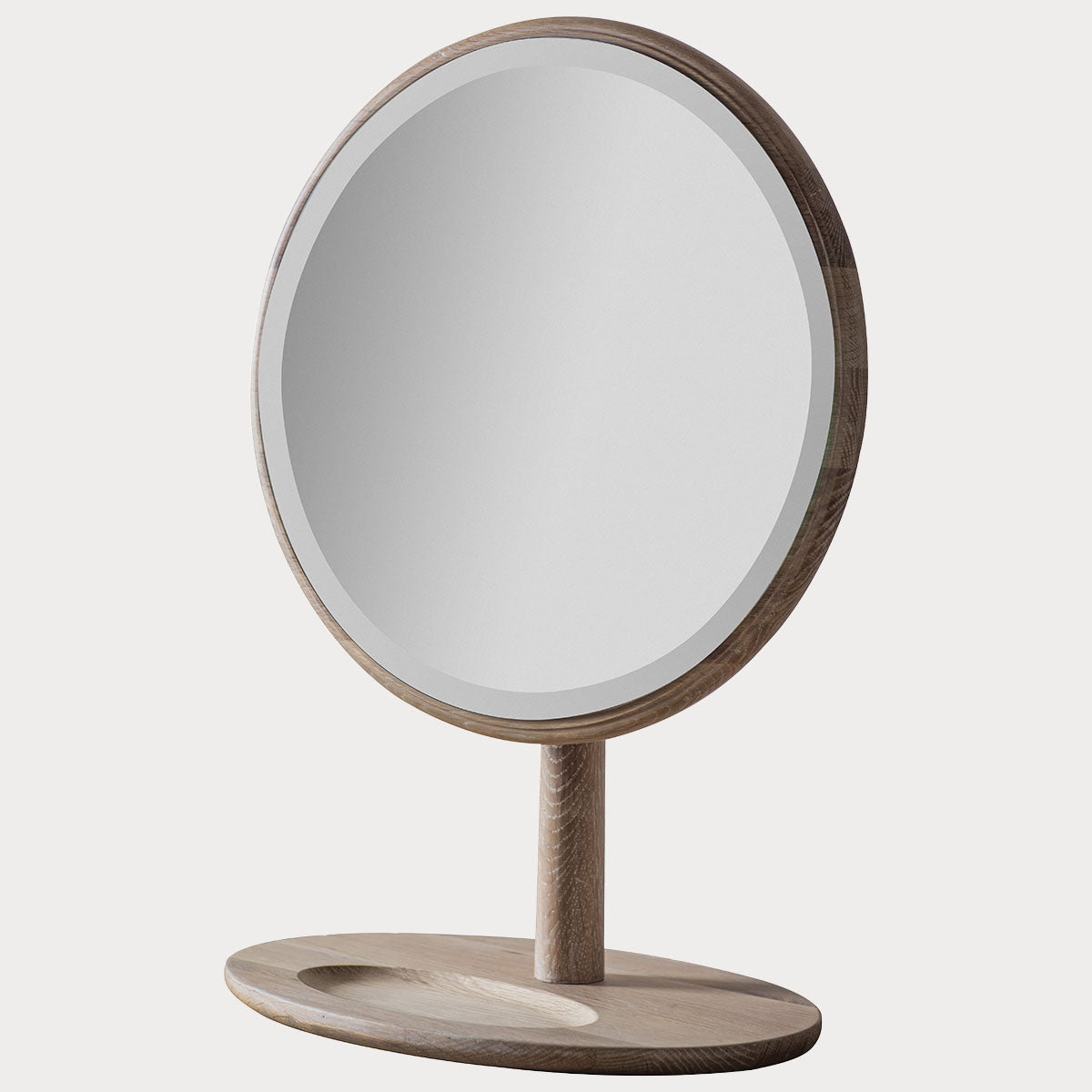 Close-up of Oak Dressing Mirror's natural wood grain and smooth finish.