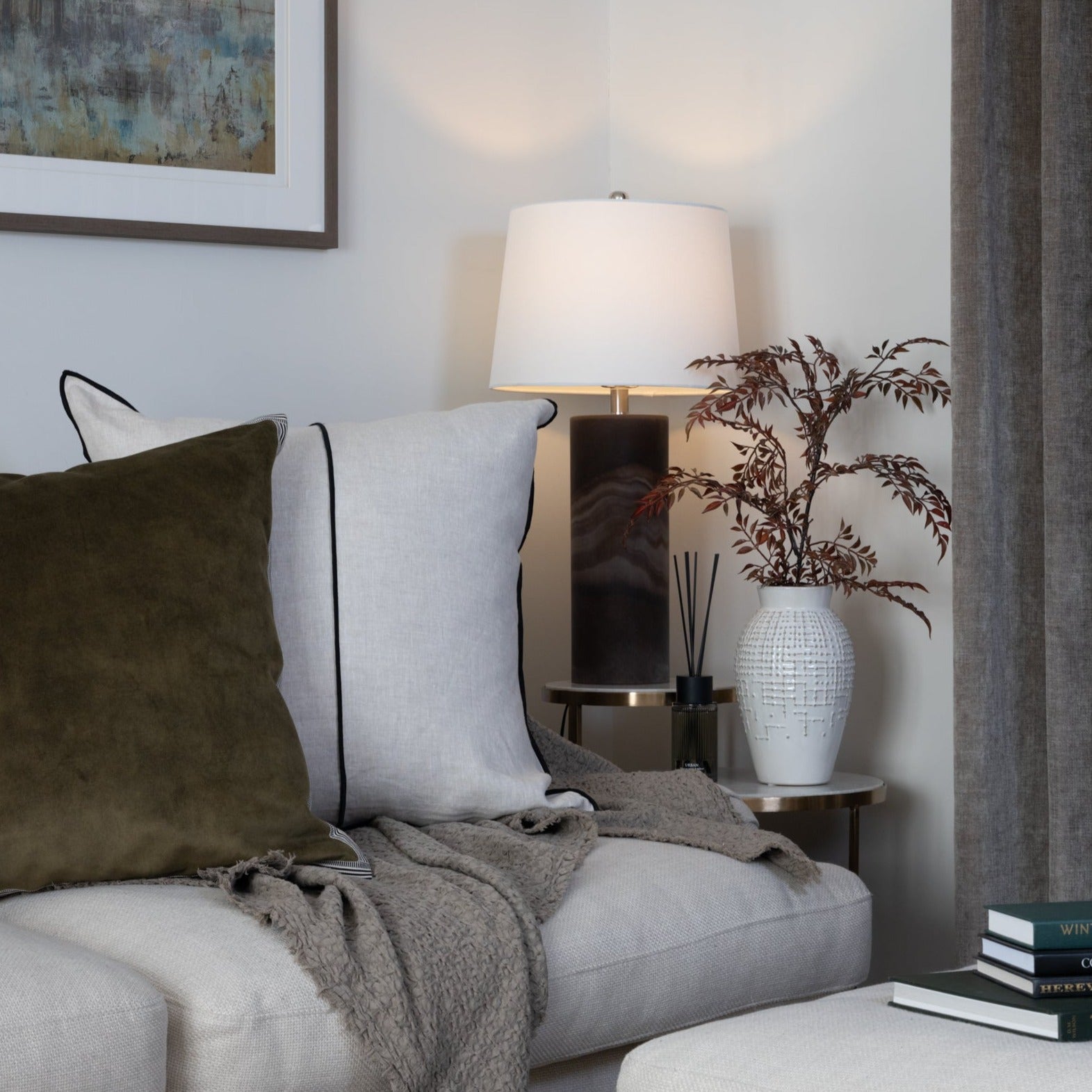 Brown Hand-Blown Glass Table Lamp with Shade featuring a unique glass base in rich brown tones, available at Clarkson Lee Lifestyle.