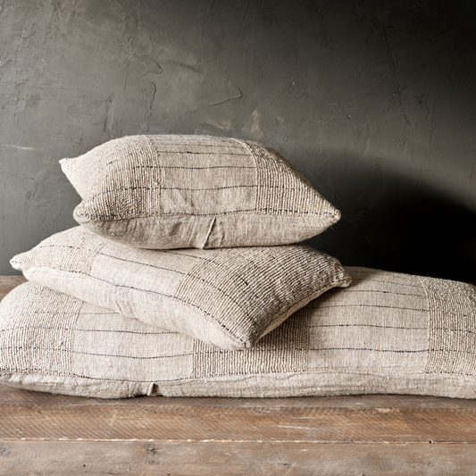 Hand-Stitched Linen & Cotton Cushion featuring a subtle pattern, available at Clarkson Lee Lifestyle.