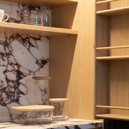 Glass & Oak Storage Container showcasing sustainable design, available at Clarkson Lee Lifestyle.