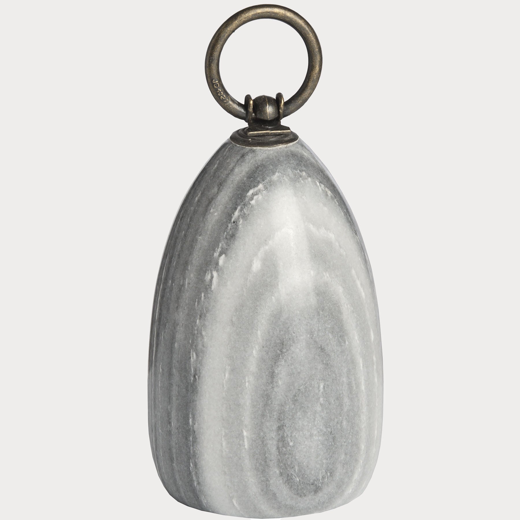 Close-up of Grey Marble & Brass Door Stop showcasing the natural marble texture and brass handle.