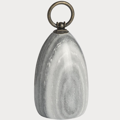Close-up of Grey Marble & Brass Door Stop showcasing the natural marble texture and brass handle.