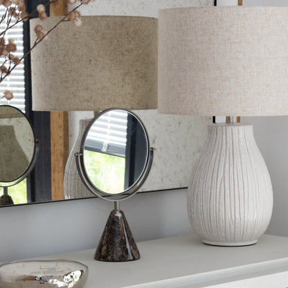 Elegant Marble Vanity Mirror with natural marble base and sleek design, available at Clarkson Lee Lifestyle.
