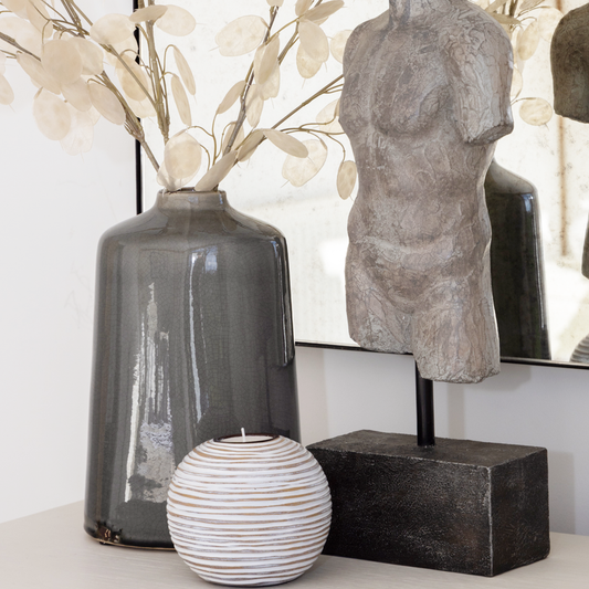 Glazed Crackle Vase in Grey with a sophisticated crackle glaze finish, available at Clarkson Lee Lifestyle.