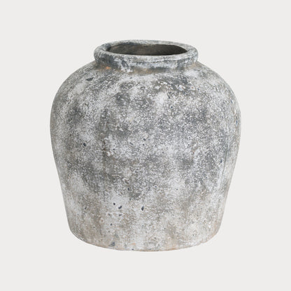 Side view of the Aged Stone Vase highlighting its elegant shape and aged finish.