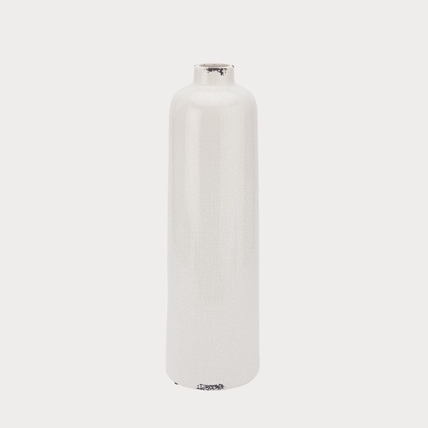 side profile of medium crackled vase showcasing the sleek craftsmanship 