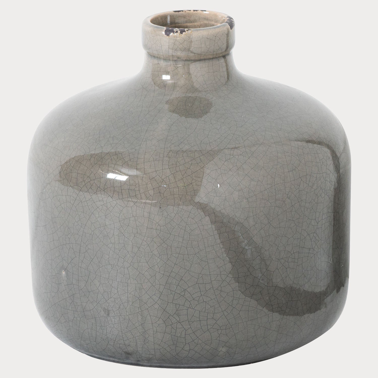 Close-up of the Glazed Crackle Vase in Grey showcasing its crackle glaze finish.