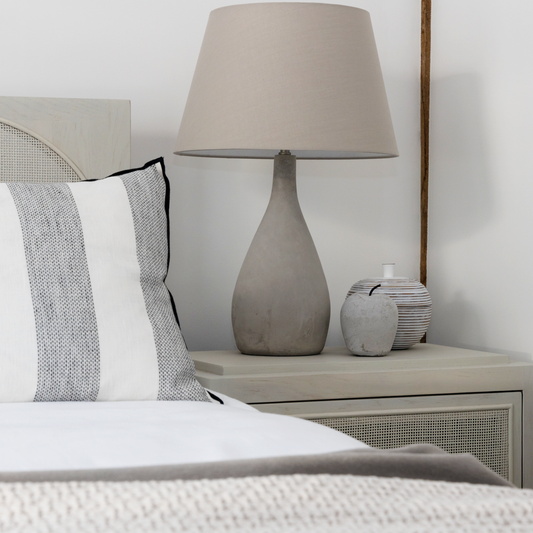 Concrete Table Lamp with Matching Shade featuring an industrial-inspired concrete base, available at Clarkson Lee Lifestyle.