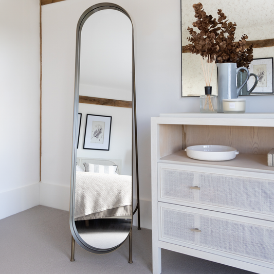 Cheval Dress Mirror with oblong shape and full-length reflection, available at Clarkson Lee Lifestyle