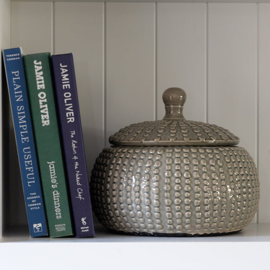 Lidded Bobble Jar with unique bobble design, available at Clarkson Lee Lifestyle.