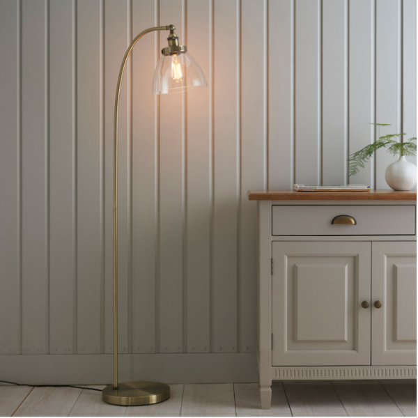 Antique Brass Lamp showcasing a refined design, available in floor and table lamp variants at Clarkson Lee Lifestyle.