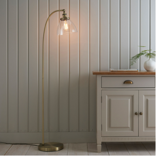 Antique Brass Lamp showcasing a refined design, available in floor and table lamp variants at Clarkson Lee Lifestyle.