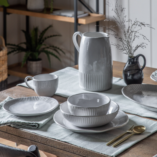 Organic Ridged Pouring Jug with elegant ceramic design, available at Clarkson Lee Lifestyle.