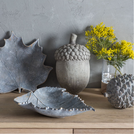 Grey Leaf Bowl with nature-inspired design and weathered finish, available at Clarkson Lee Lifestyle.