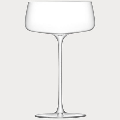 Close-up of a champagne saucer showcasing its vintage-style design.