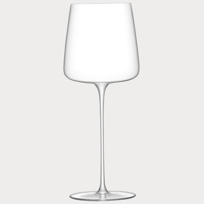 Side view of large wine glass highlighting its tall stem and spacious bowl.