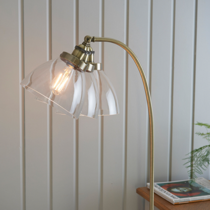 Antique Brass Table Lamp displayed on a bedside table, showcasing its compact and elegant form.