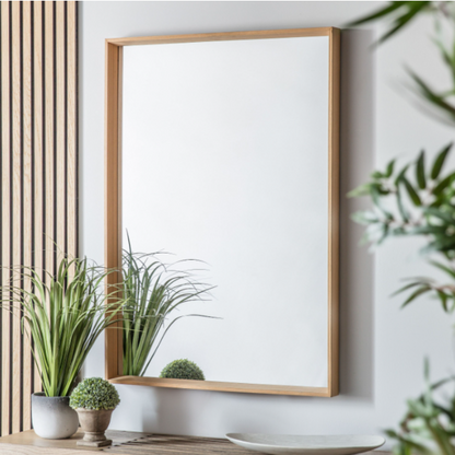 Oak Wall Mirror with solid wood frame, available at Clarkson Lee Lifestyle.