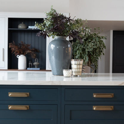 Blue Toned Glazed Decorative Vase displayed in a modern kitchen setting.