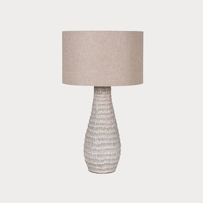 Close-up of the Beige Table Lamp's textured base showcasing intricate details.