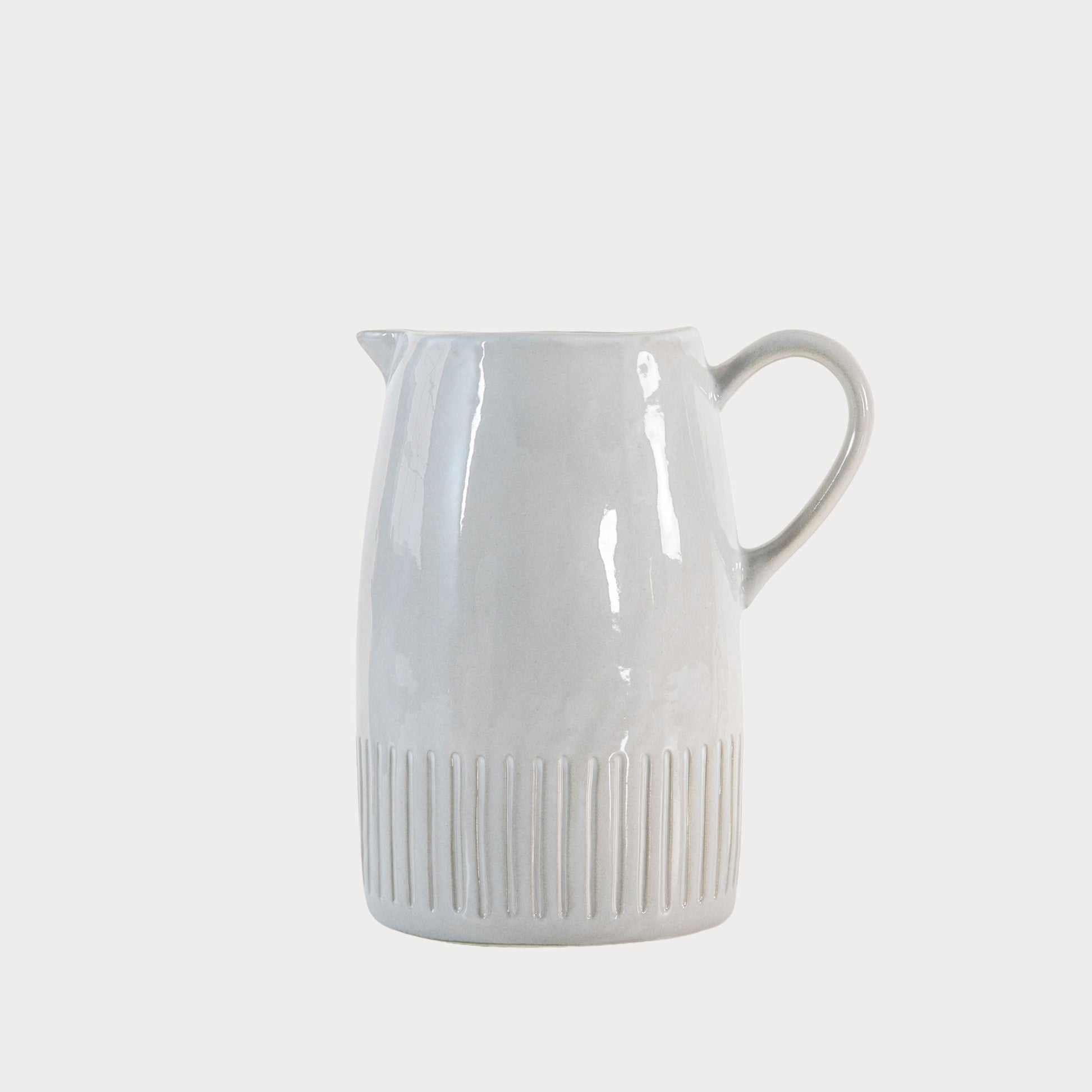 Close-up of Organic Ridged Pouring Jug showcasing its textured ceramic design.