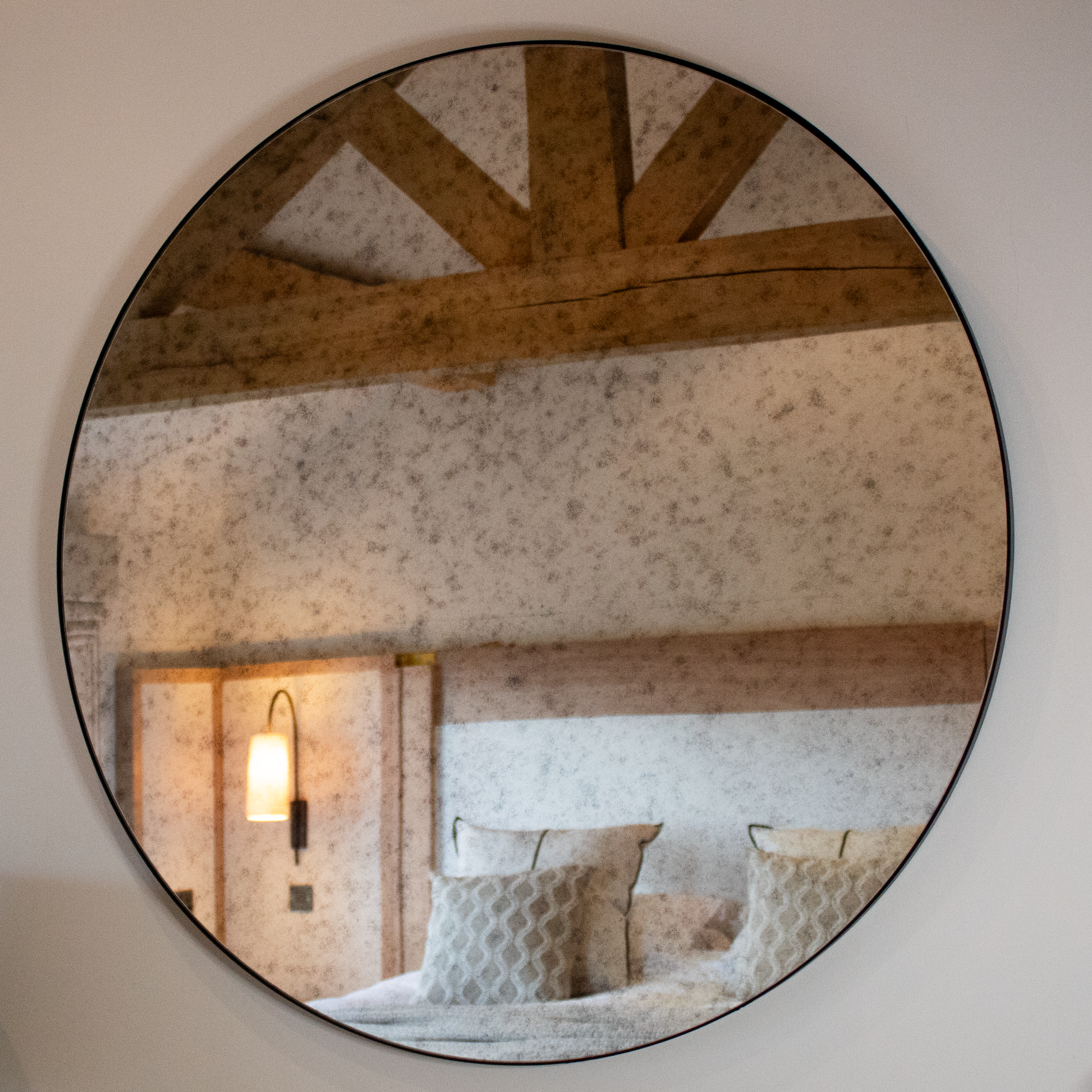Close-up of Distressed Aged Mirror showcasing unique distressed frame details.