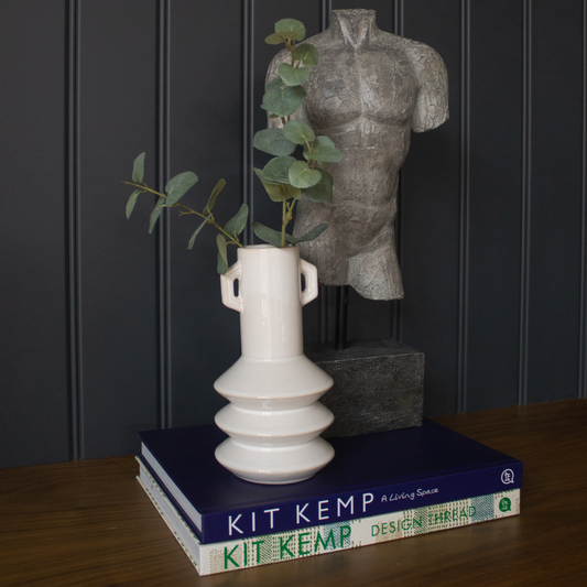 White Abstract Vase with a unique abstract design, available at Clarkson Lee Lifestyle.