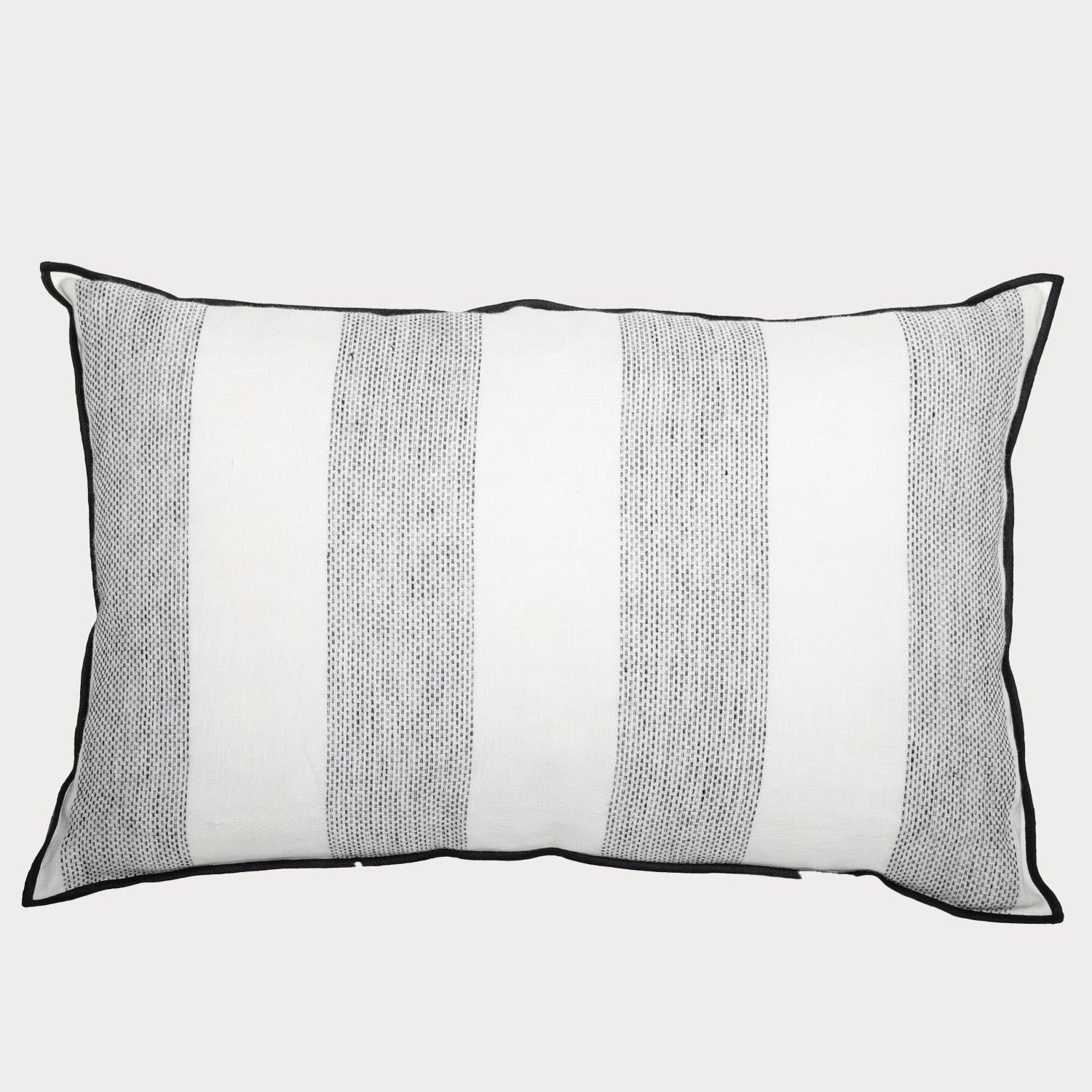 Close-up of the Striped Linen Cushion showcasing its precisely woven stripes.