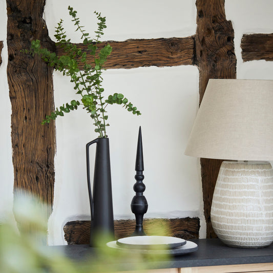 Sleek Black Finial Ornament showcasing intricate artisanal craftsmanship, available at Clarkson Lee Lifestyle.