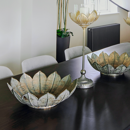 Metal Lotus Bowl with elegant iron design, available at Clarkson Lee Lifestyle.