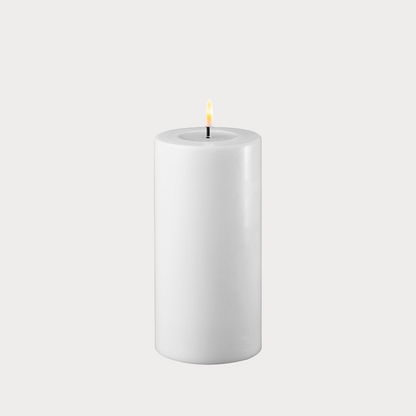 Close-up of the realistic flame effect on the Slim White Indoor LED Candle.