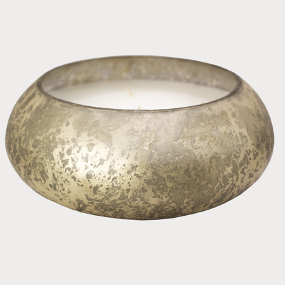 Hand-poured soy wax candle embedded with smoky quartz crystals in a glass jar from Clarkson Lee Lifestyle.