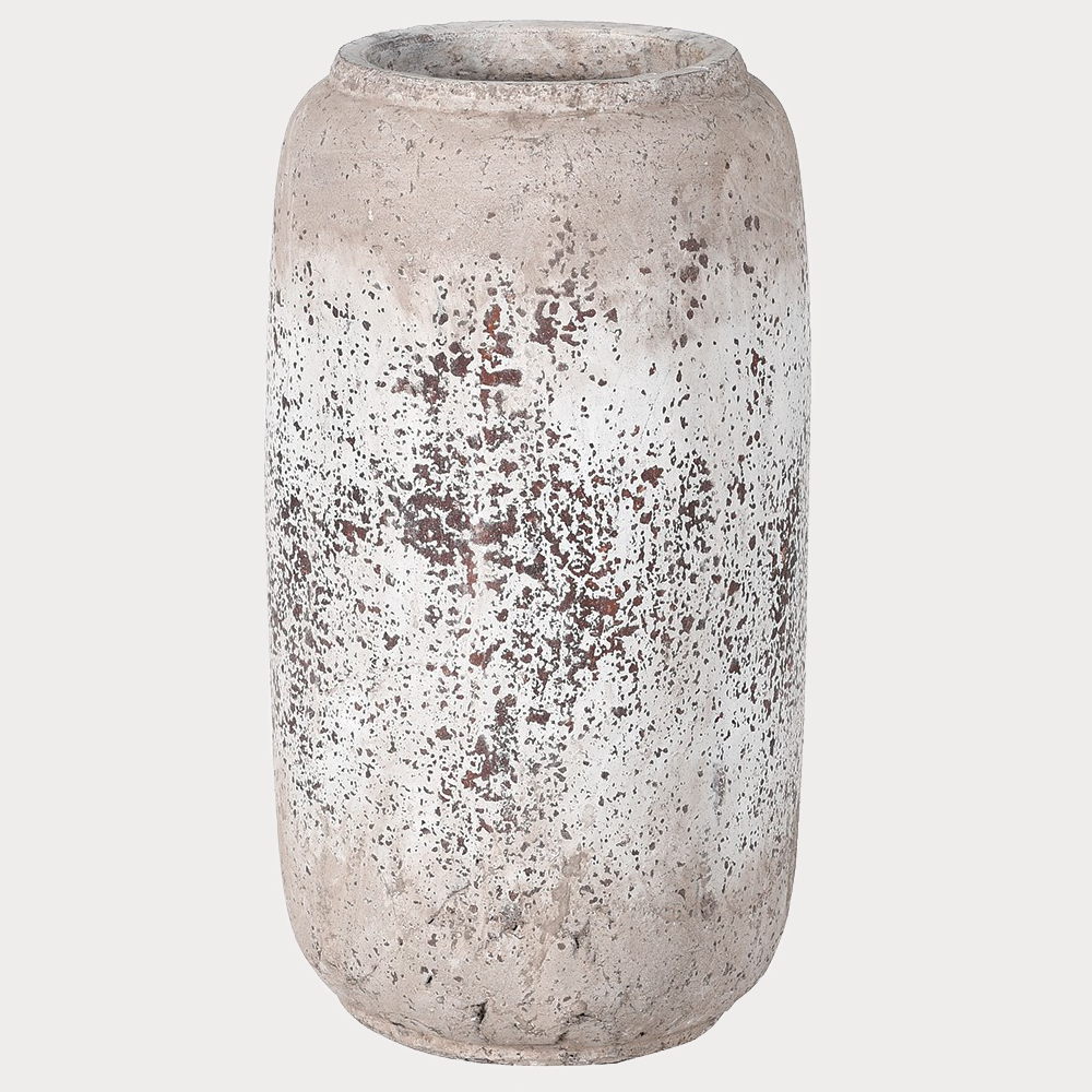 Close-up of the Distressed Stone Vase showcasing its weathered stone finish and terracotta texture.